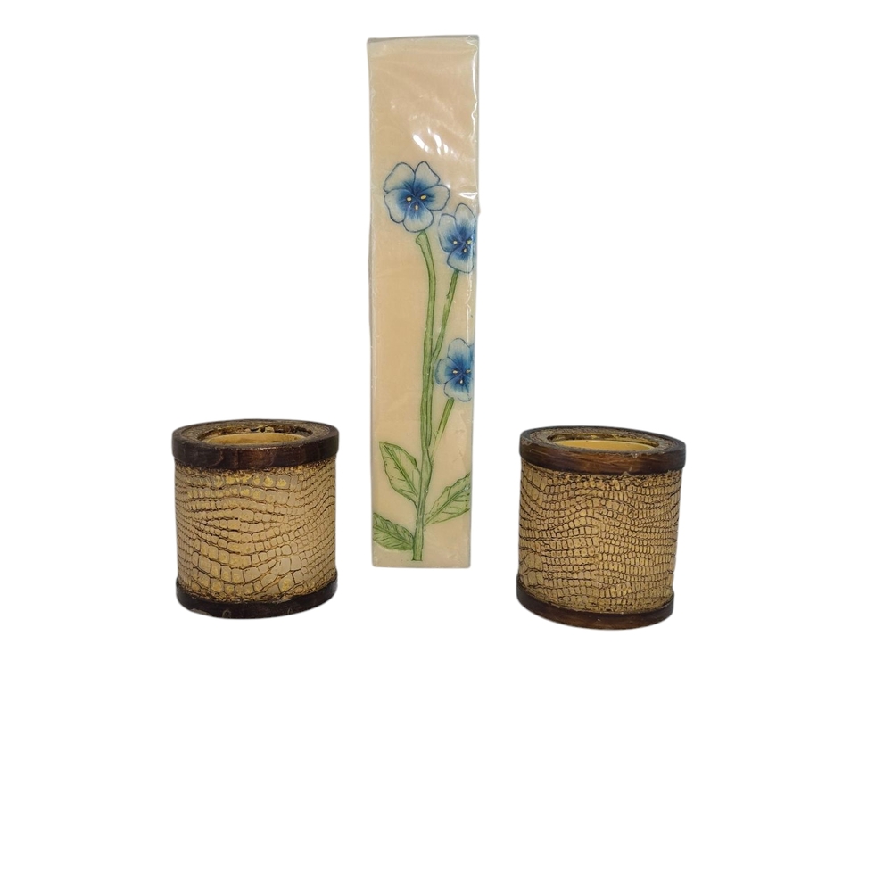 Bill Blass Brown and Cream Candle Holders Accents